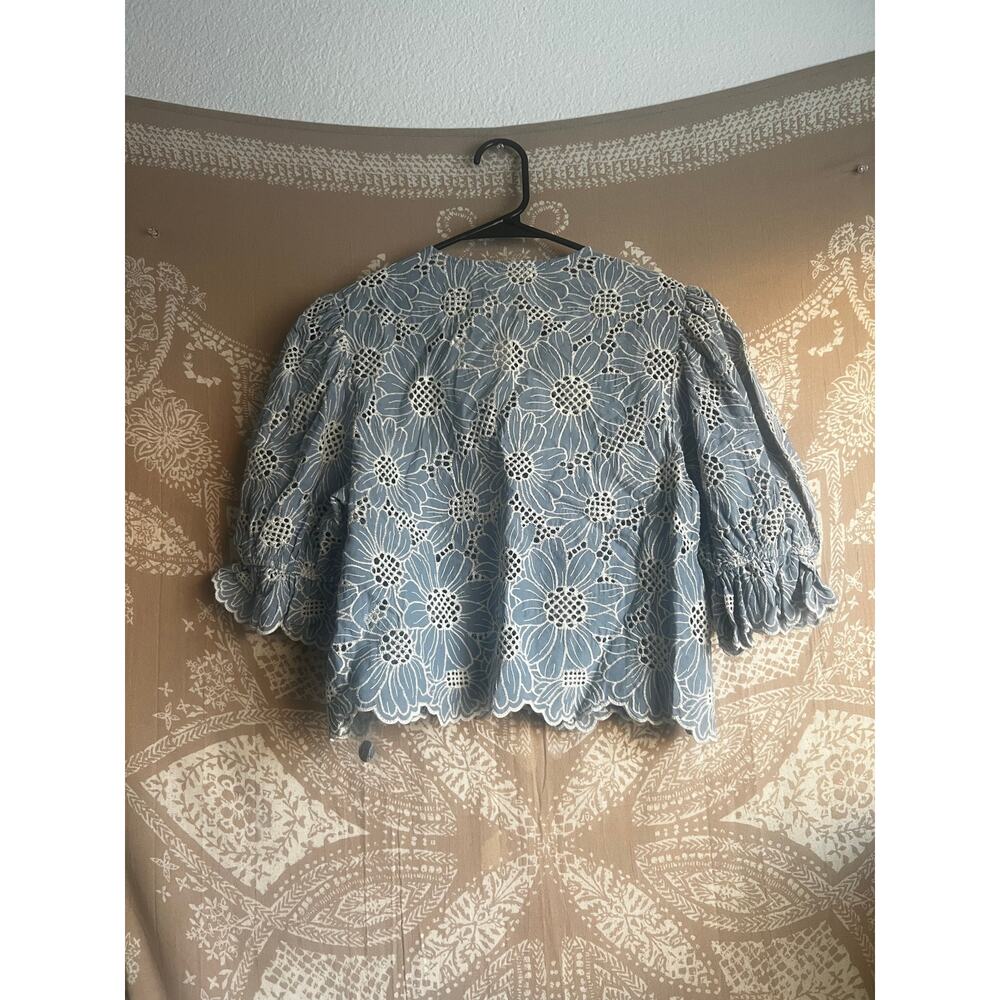 NWT Vita Grace Reena Embroidered Cotton Blouse in Sky Blue - Picture 6 of 6